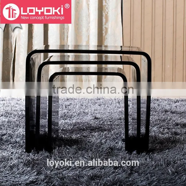 New Design High Gloss Set of 3 Nest Table MDF Wood Side Table Living Room Coffee Table photo-4