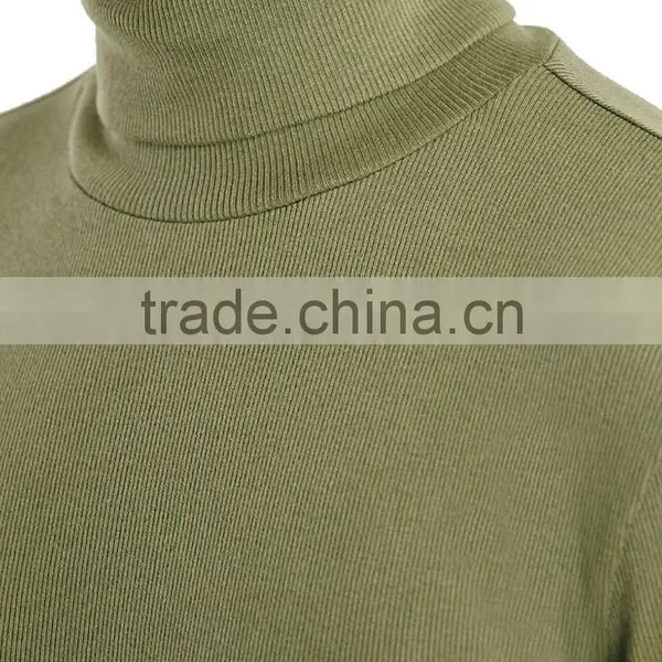 Khaki Ribbed Roll Neck Men T-Shirt Wholesale Customized Logo Organic Cotton Gym Muscle Long Sleeves T Shirts photo-2