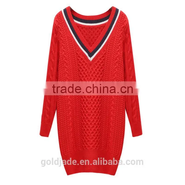 Best Sale Knitted Women Long Sweater Design V Neck Cashmere Sweater Women photo-4