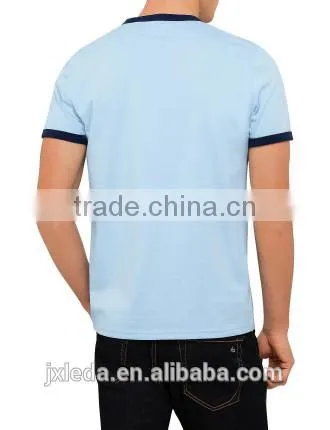Pure Organic Cotton Classic Breathable Men's Tee Round Neckline Contrast Piping Pique t Shirt photo-3
