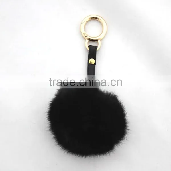 Myfur Cute Design Rabbit Ears Shape Real Rabbit Fur Pom Pom Key Chain Metal Ring photo-4