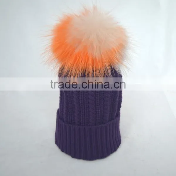 Myfur Popular New Cable Woolen Knitted Hat With Raccoon Pom Pom Top photo-4