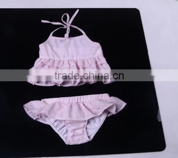 Girls One Piece Ruffle Toddler Kid Seersucker Swimsuit photo-2
