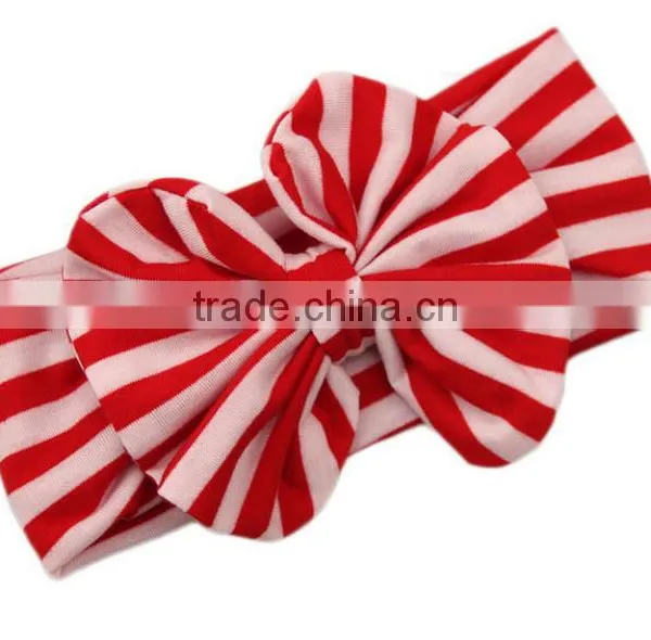 Latest Fancy Elastic Soft Stripe Cotton Bow Tie Custom Children Headband Rabbit Ears Bowknot Hair Tie Headband photo-2