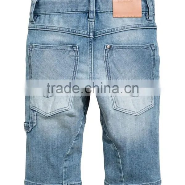 2017 New Summer Children Blue Washed Boys Tapered Knee-length Denim Cargo Shorts photo-4
