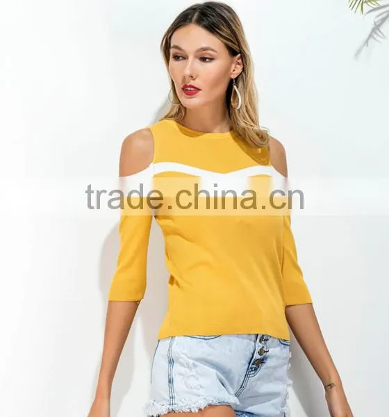 Foreign Trade New Europe and the United States Color Matching Off-the-shoulder Joker Knitwear Fashion photo-3