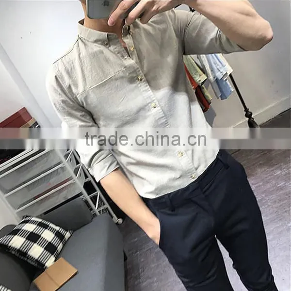 Cultivate One's Morality Sleeve Shirt in Cotton and Linen Washing Male in Summer photo-5