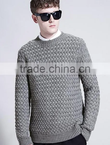 Simple Round Neck Gray Custom Knitting Mens Wool Sweater With Low Prices photo-2