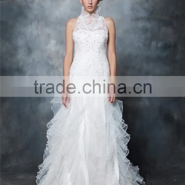 Wedding Gowns 2017 Bridal Dress Round Neck Chiffon Sleeveless Elegant Prom Wedding Gowns Mermaid Lace Wedding Dress AS292 photo-4
