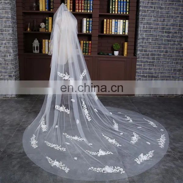 HSP1705 One Layer Three Meters Real Image Tulle Bridal Wedding Veil Long Cathedral photo-5
