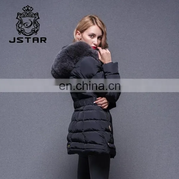 Cheap Black Waist Fed Down Feather Fur Collar Coat photo-5