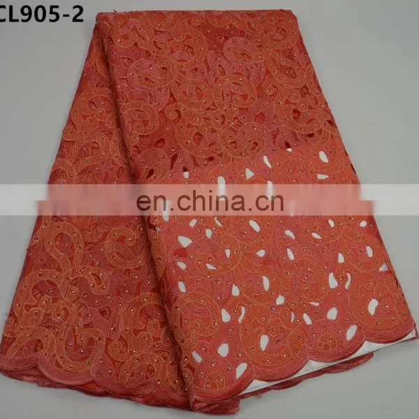 Wine Color African Cord Lace Fabric With Stones ,swiss Guipure Cord Lace Fabric photo-2