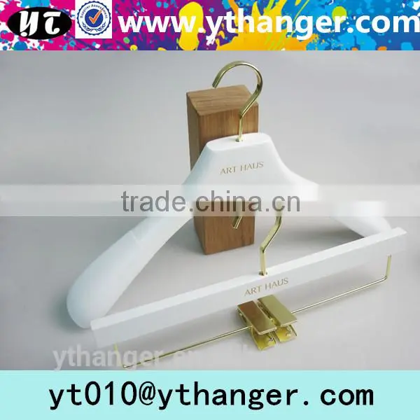 YY0510 Luxury Brands White Clothes Hanger Wooden Clips Pants Hanger photo-2