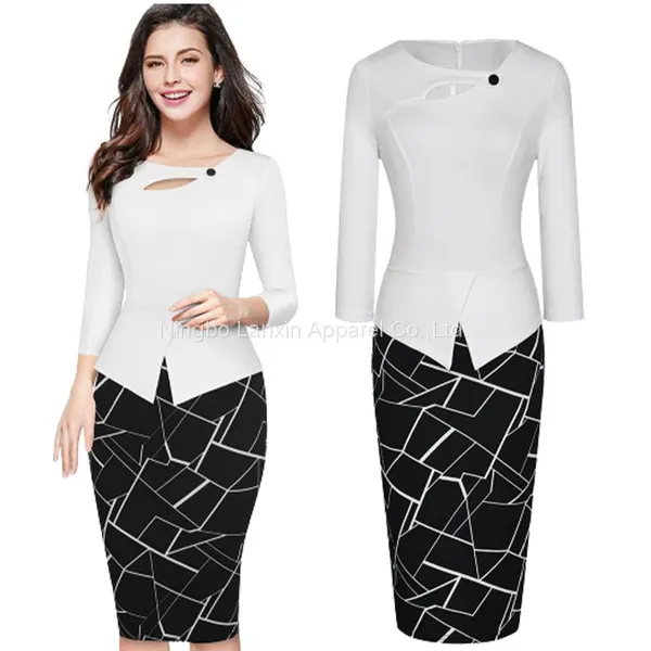 Womens Scoop Neck Floral Bodycon Career Dress Elegant Formal Church Dress For Women