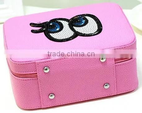 Pink Leather Girl Cosmetic Train Case,custom Leather Makeup Carrying Box,Beauty Vanity Artist Case photo-5