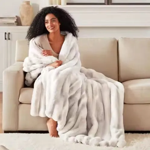 Hyde Lane Luxury Fluffy Faux Rabbit Fur Throw Blanket - Ultra Soft Cozy Blankets for Sofa, Couch, Bedroom photo-3