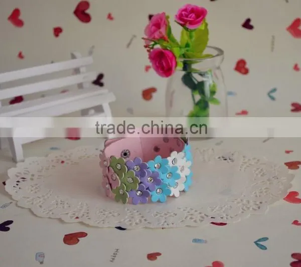 Wholesale Custom Sky Blue Leather Bracelets With Flowers photo-2
