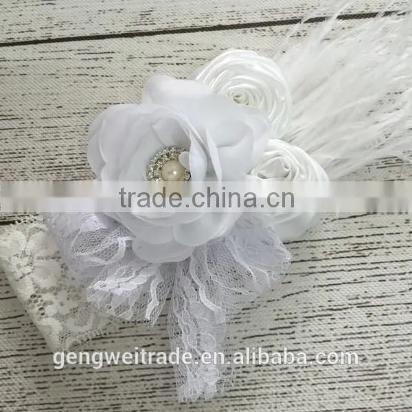 Bulk High Quality Baby Hair Accessory Lace Flower and Feather Fashion Headband for Kids photo-4