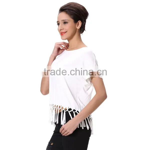 Women Fashion Round Neck Hollow Solid Short Crop Tops photo-2
