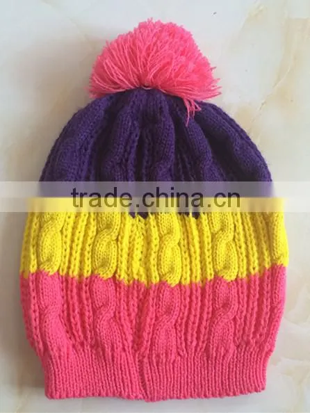 Pom Pom Chromatic Stripe Plain Baby Knitted Cap photo-2
