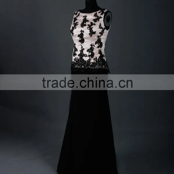 RSE670 Boat Neckline Champagne And Black Two Piece Mother Of The Bride Lace Dresses photo-2
