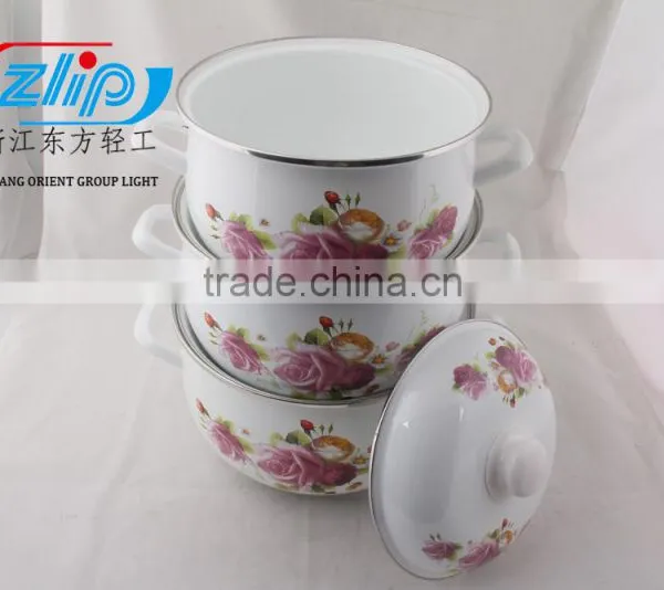 The Best Quality 3 Pcs Enamel Casserole With Metal Cover Beautiful Decal photo-2
