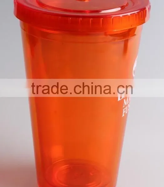 RED Double Wall 16oz Plastic Tumbler With Lid and Straw photo-6