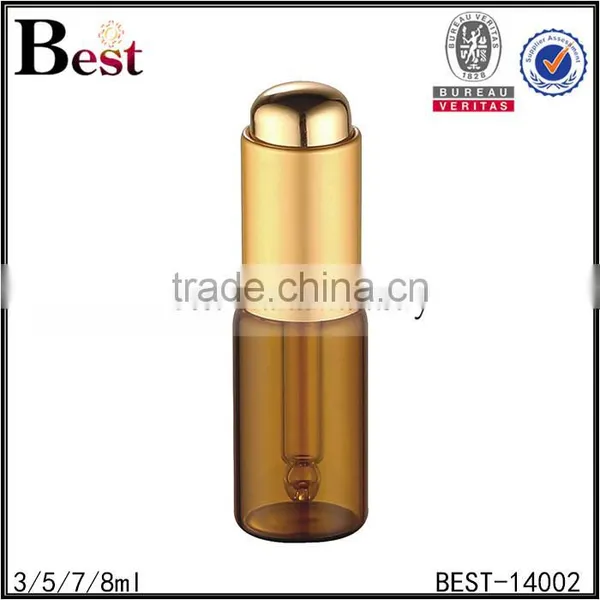 Best Selling 3ml 5ml 7ml 8ml Cosmetic Essential Oil Bottle Perfume Glass Amber Golden Aluminum Pump Glass Perfume Bottle China photo-3