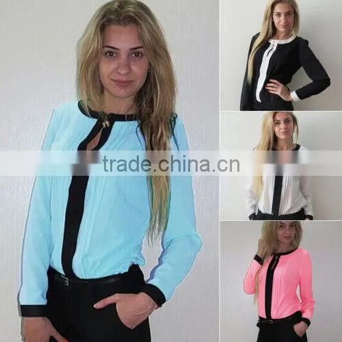 Morality Womens Chiffon Long Sleeve Crew Neck Loose Summer Casual Tops Blouse photo-2