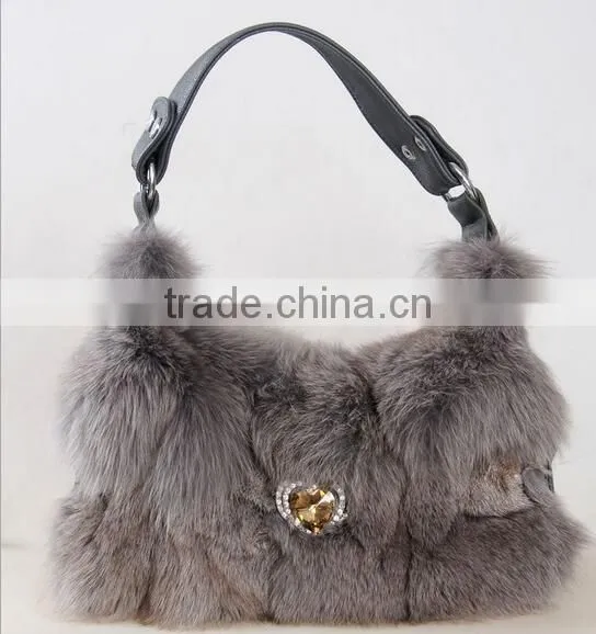 High Quality Luxury Dye Fox Fur Handbag / Winter Wine Fox Fur Bag photo-3