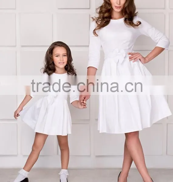 Highe Quality Mother Daughter Matching Dress White Occasion Dresses For Mommy And Me photo-5