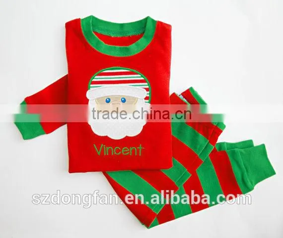 Christmas Pajamas Red and Green Stripe Unique Boy or Girl Names Monogram Personalized Set photo-4