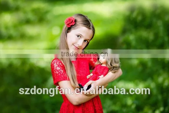Doll And Me Red Christmas Dress Girls Lace Short Sleeve Dress photo-5
