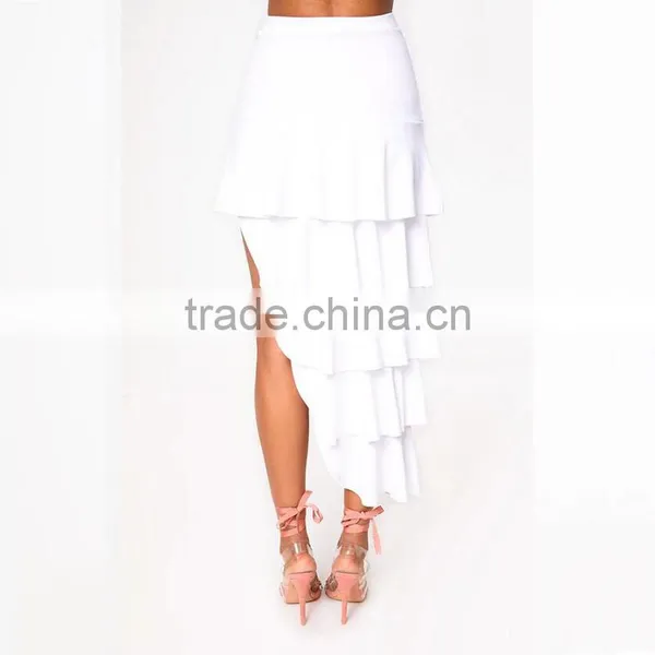 Asymmetrical Long White Tiered Skirt for Summer Designer Woman Party Wear photo-5