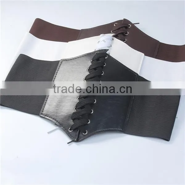 High Quality Ladies Wide White PU Leather Elastic Wide Waist Belt photo-3