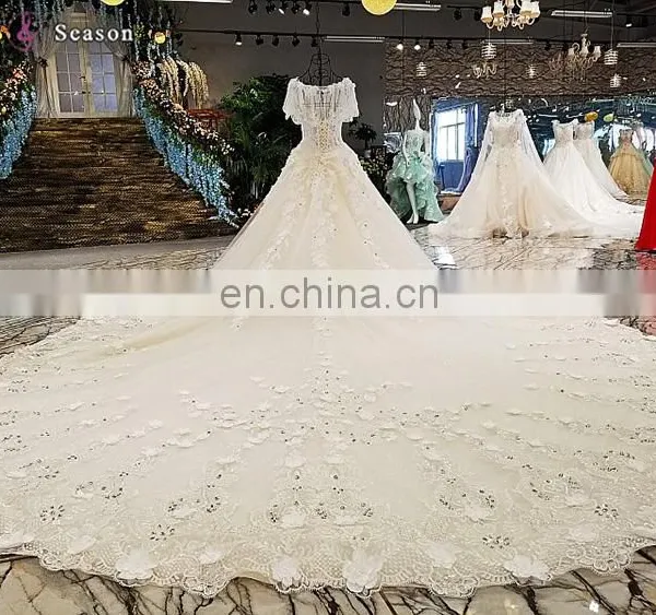 LS00227 Cap Sleeves Long Train Luxury High Quality New Women Dresses Party Long Evening Wedding Dresses African photo-2