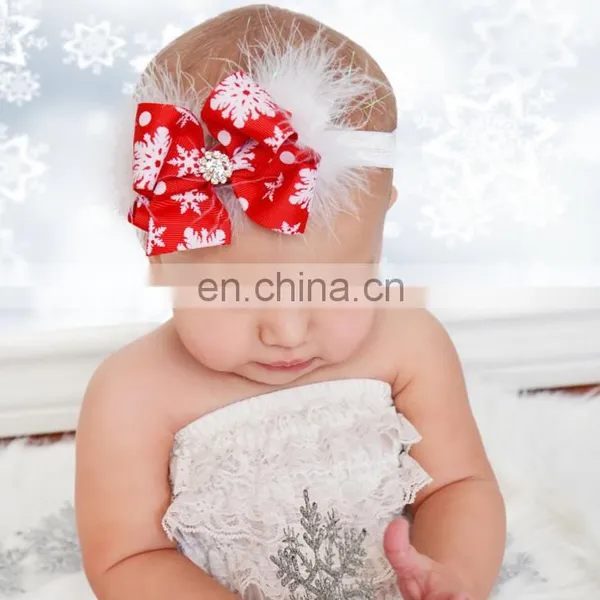 Christmas Kids Bow Feather Hair Band Festival Baby Headband Children's Hair Accessories