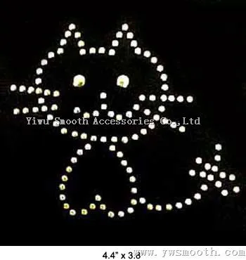 Wholesale Fashion Design Repair Kitten Diamond Rhinestone Iron on Transfer
