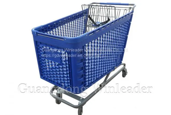YLD-PT272-1FB Plastic Shopping Cart Plastic Shopping Trolleys Plastic Rack Type Shopping Cart Factory