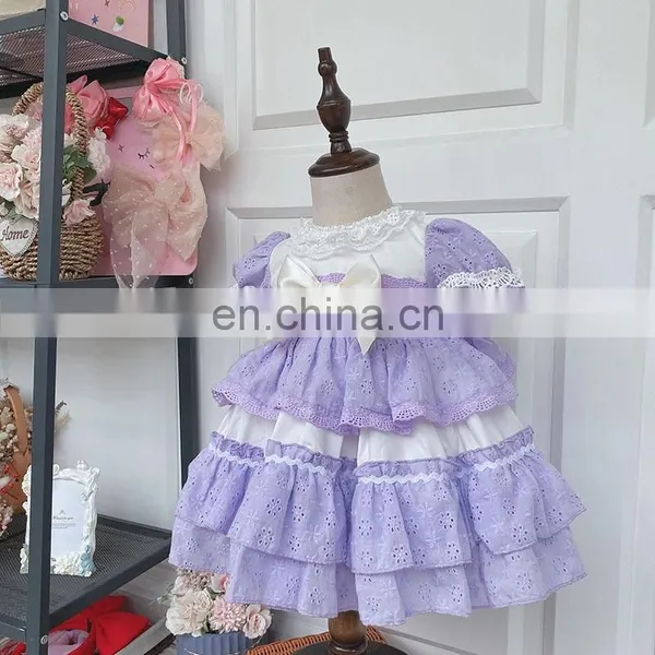 Baby Spanish Dresses for Girls Clothes Vintage Lace Purple Party Baby Dress Kids Wholesale Children Clothing Frock photo-3