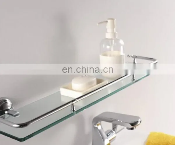 Flat Polished Edge Tempered Wall Mounted Bathroom Glass Shelf photo-4