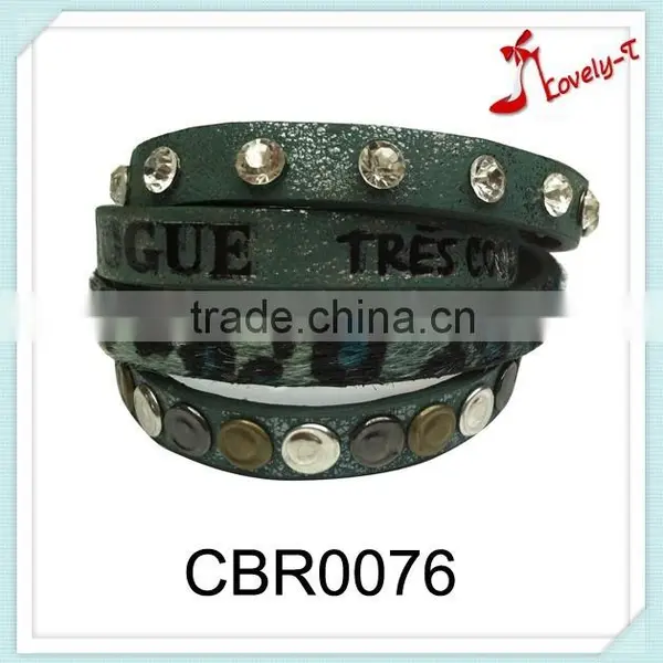 Wholesale Ladies Multi Strand Cord Sexy Leopard Letter Fashion Rhinestone Bangle Bracelet ,adjustable Leather Wrap Bracelet photo-2