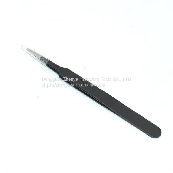 ESD High-precision Straight Elbow Anti-static Electronic Maintenance Tool Flat Head Black Stainless Steel Tweezers ESD-13 photo-2