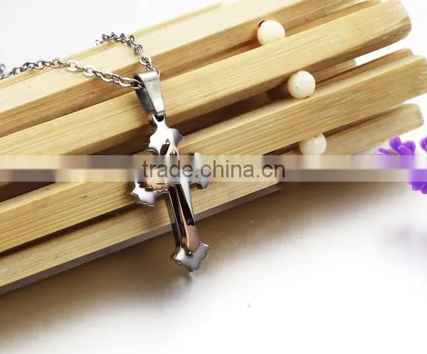 Factory Direct Selling Titanium Steel Rose Gold Plated Multilayer Cross Chain Necklaces photo-4