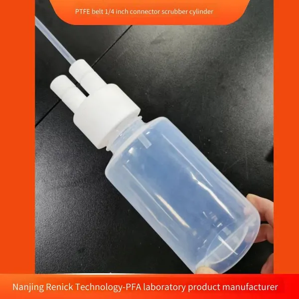 teflon pfa gas washing bottle, polytetrafluoroethylene gas absorption bottle with connector and valve, customizable