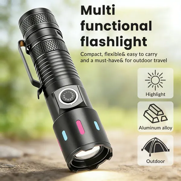 Wholesale Mini EDC White Laser Flashlight Dual Power Compatible 600M Range Telescopic Zoom Pocket Torch With Glow Strips photo-2
