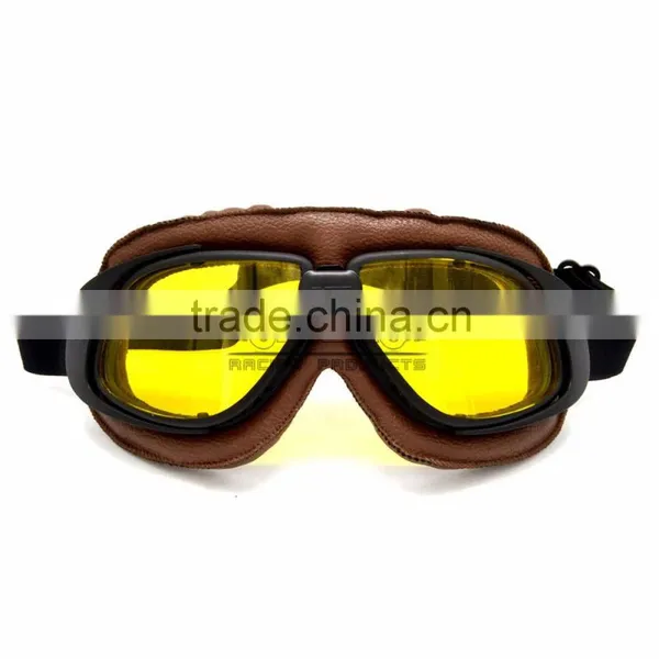 BJ-GT-008 Scratch Resistant Yellow Lens Brown Leather New Model Motorcycle Goggles photo-2