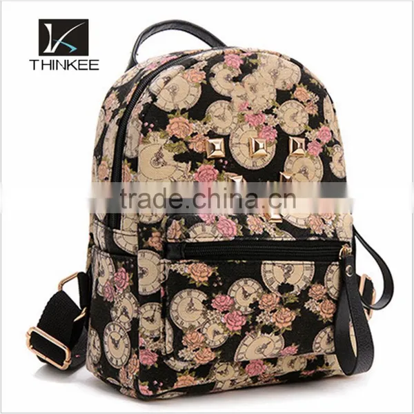 Mini canvas bag,printed canvas backpack for girls,cheap canvas backpack