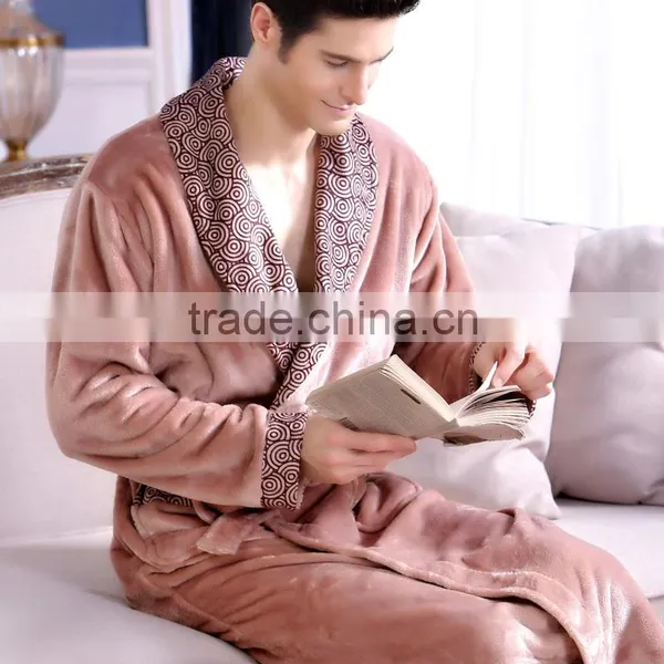 Autumn and Winter Thickening Lovers Print Flannel Robe Male Bathrobe Plus Size Ultra Long Coral Fleece Bathrobe photo-2