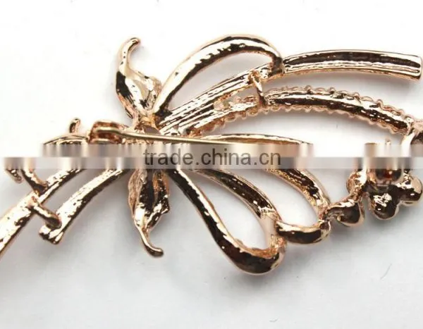 Rhinestone Alloy Metal Brooch,Leaf Brooches And Pins For Wedding Invitation photo-2
